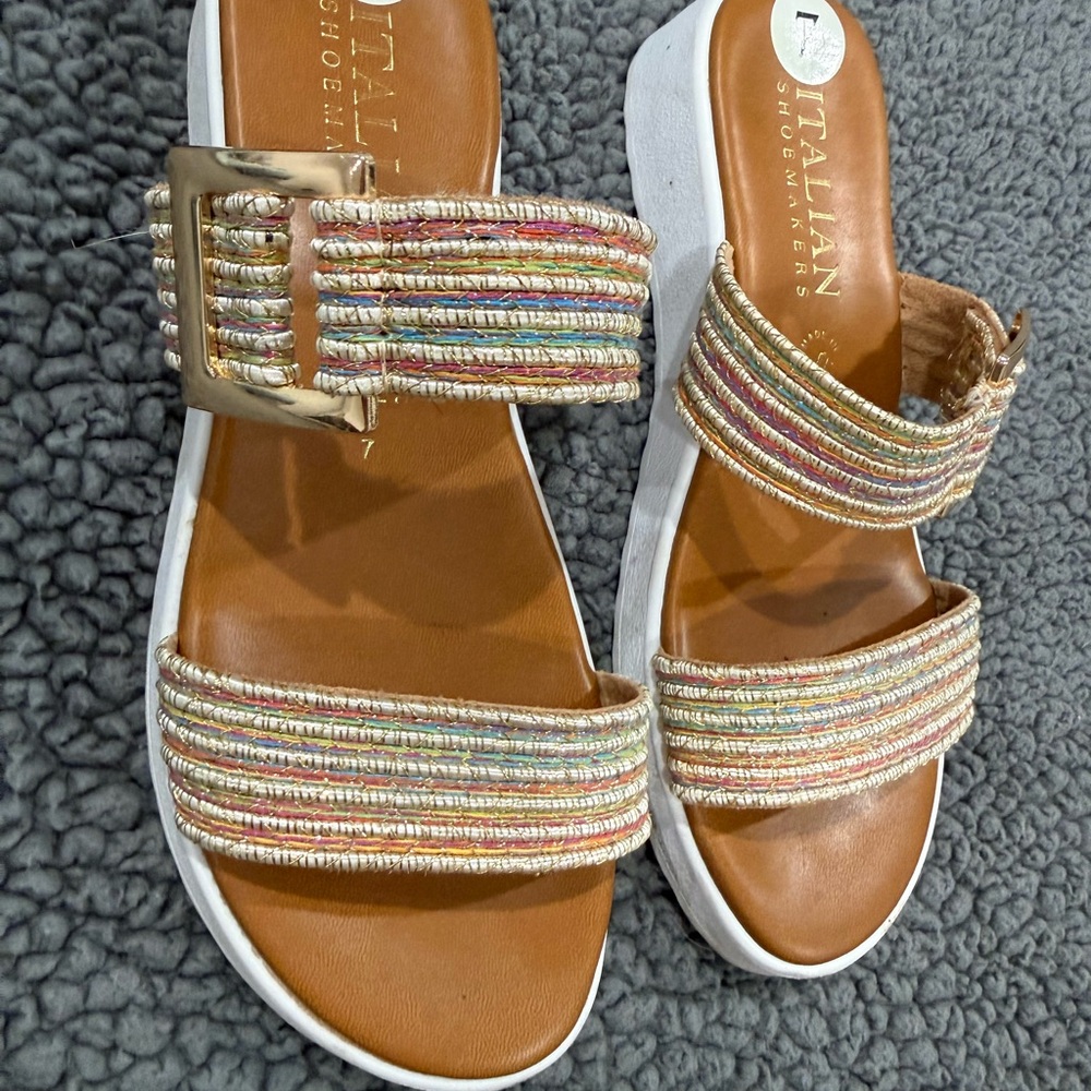 Italian Shoemakers Women's Striped Sandals - Gold and Tan